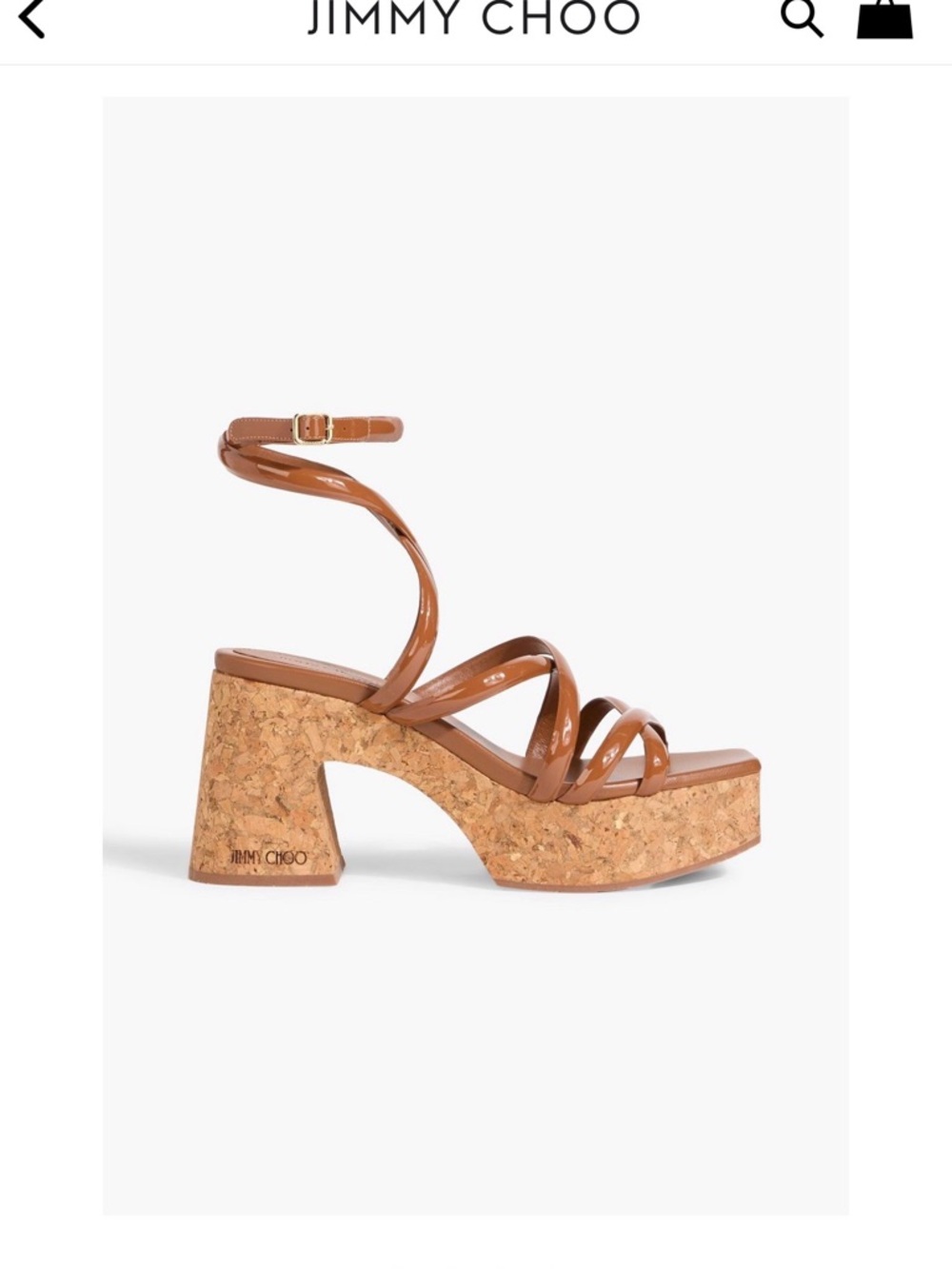 Jimmy Choo Brown Patent Leather Cork Platform Sandals Cecelia 95